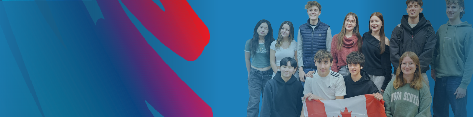 group-of-international-students-holding-canadian-flag-with-lakehead-public-schools-blue-and-rainbow-logo